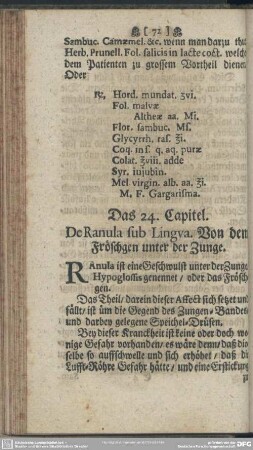 Das 24. Capitel. De Ranula sub Lingua. Von dem Fröschgen unter der Zunge