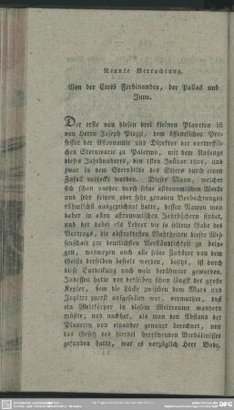 Neunte Betrachtung. Von der Ceres Ferdinandea, der Pallas und Juno