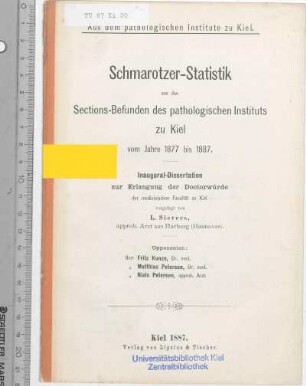 Schmarotzer-Statistik aus den Sections-Befunden des pathologischen Instituts zu Kiel vom Jahre 1877 bis 1887