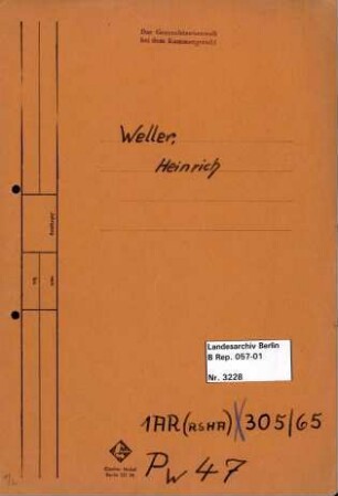 Personenheft Heinrich Weller (*27.03.1904), Polizeisekretär