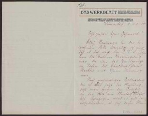 Schreiben an Hermann Muthesius (Brief)