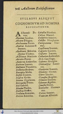 SYLLABUS ALIQUOT COGNOMINUM AD NOMINA REVOCATORUM
