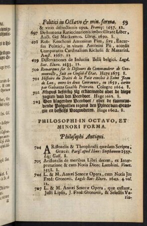 59-86, Philosophi in Octavo, et Minori Forma - Historiae Naturalis Scriptores in Octavo, et Minori Forma