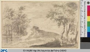 Waldlandschaft mit Fluss und Brücke