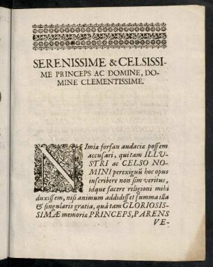 Serenissime & Celsissime Princeps ac Domine, Domine Clementissime