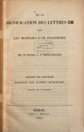 De la signification des lettres OB sur les monnaies d'or byzantines