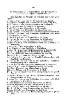 Verleihung des Charakters als Professor an Oberlehrer höherer Lehranstalten : [D. Höhere Lehranstalten]