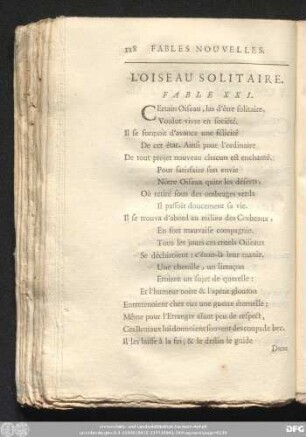 L'Oisaeau Solitaire. Fable XXI.