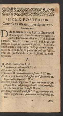 Index Posterior Complexa utriusq; partis tum verba tum res.