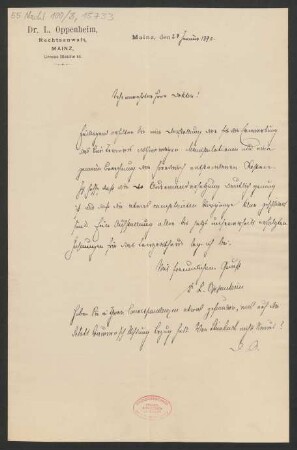 Brief an Ludwig Strecker  und B. Schott's Söhne : 23.01.1890