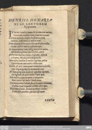 Henrici Hoxariani Ad Lectorem Epigramma.