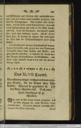 Das XLVIII. Capitel. Verachtung einiger reichgewordenen witzigen Geister, für die Armut ihrer Mitbrüder