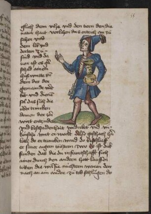 Figur (Der sechste Vend): Der Wirt mit Schlüsselbund und Weinglas als Attribut.