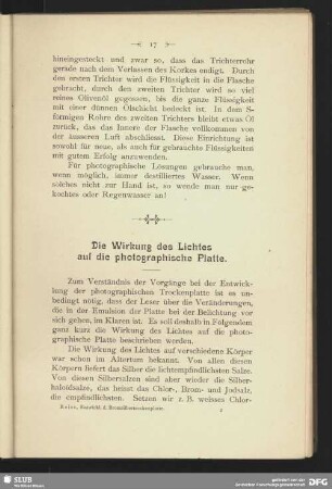 Die Wirkung des Lichtes auf die photographische Platte