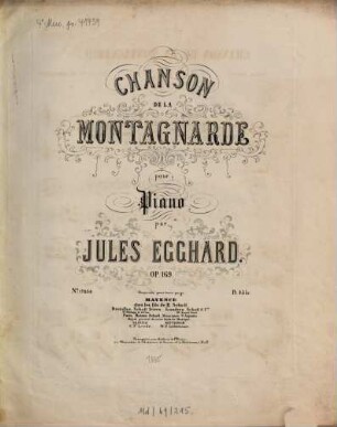 Chanson de la montagnarde : pour piano ; op. 169