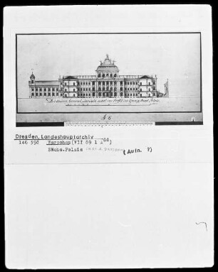 Warschau, Sächsisches Palais, Schnitt mit Ansicht des Innenhofes