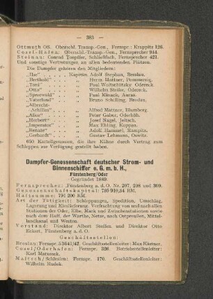Dampfer-Genossenschaft deutscher Strom- und Binnenschiffer e.G.m.b.H., Fürstenberg/Oder