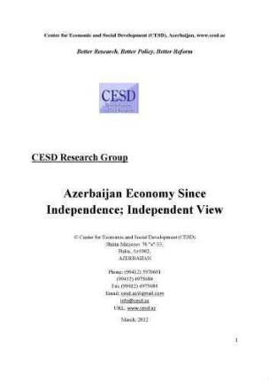 Azerbaijan economy since independence : independent view