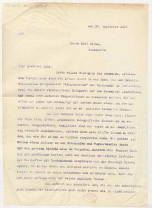 Brief an Emil Kross : 22.09.1914