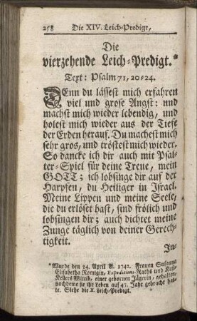 Die vierzehende Leich-Predigt.