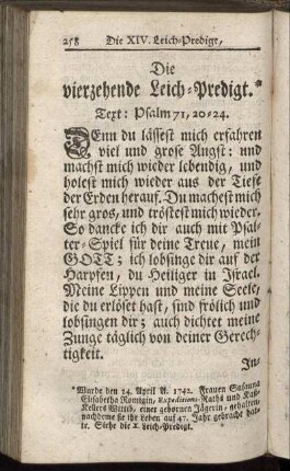 Die vierzehende Leich-Predigt.