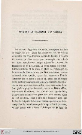 Note sur le transport d’un colosse