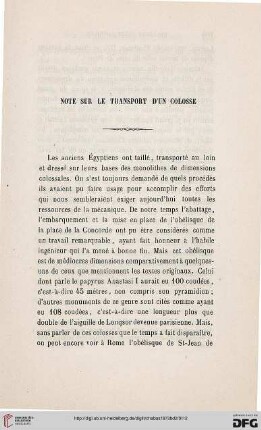 Note sur le transport d’un colosse