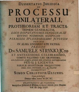 Diss. iur. de processu unilaterali ...