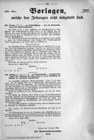Anlage: (393-394), Vorlagen, welche den Zeitungen nicht mitgeteilt sind, 12. April 1929