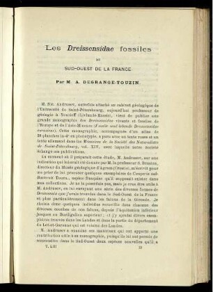 Les Dreissensidae fossiles Du Sud-Quest de la La France