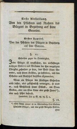 Erste Abtheilung. Von den Pflichten und Rechten des Bürgers in Beziehung auf seine Gemeine