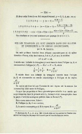 SUR LES TRIANGLES QUI SONT INSCRITS DANS UNE ELLIPSE ET CIRCONSCRITS A UN CERCLE CONCENTRIQUE.