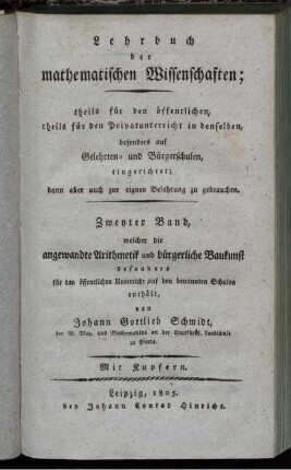 Bd. 2: Lehrbuch der mathematischen Wissenschaften. Zweyter Band