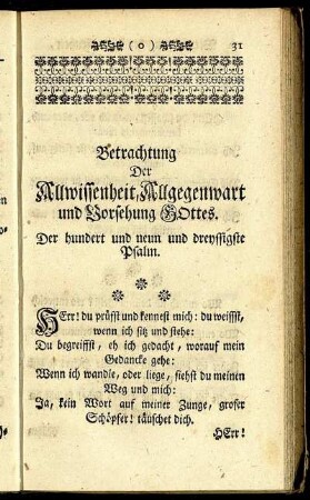 Betrachtung der Allwissenheit, Allgegenwart und Vorsehung Gottes.