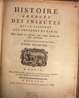 Histoire Abregée Des Insectes Qui Se Trouvent Aux Environs De Paris : Dans laquelle ces Animaux sont rangés suivant un ordre méthodique. 1