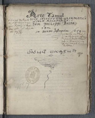 Arte Tamul sive Institutio Grammatica Linguae Malabaricae