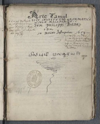Arte Tamul sive Institutio Grammatica Linguae Malabaricae