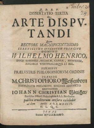 3: Dissertatio Tertia de Arte Disputandi