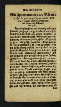 Wie Appolonius von den Bürgern in Tarsia wol empfangen warde ...