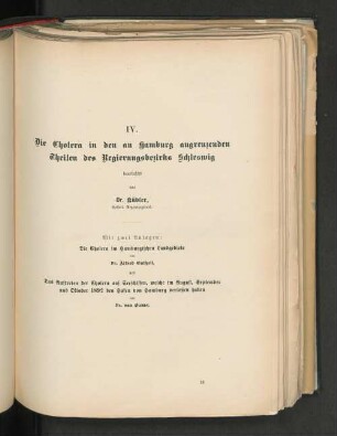 IV. Die Cholera in den Hamburg angrenzenden Theilen des Regierungsbezirks Schleswig