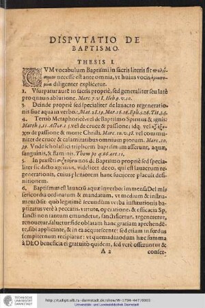 DISPVTATIO DE BAPTISMO. THESIS I.