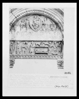 Marienportal, Detail Tympanon und Türsturz mit Mariä Himmelfahrt und Szenen aus dem Leben der Maria