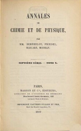 Annales de chimie et de physique. 10. 1897