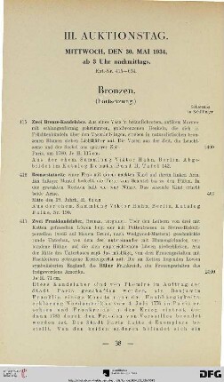 III. Auktionstag: Mittwoch, den 30. Mai 1934, ab 3 Uhr nachmittags (Nr. 415-634)