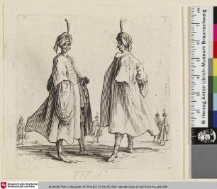 [Zwei orientalisch gekeidete Männer im Profil; Deux figures...]