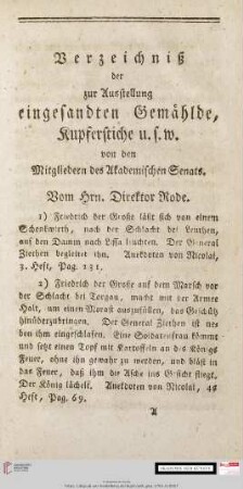 Verzeichniß der zur Ausstellung eingesandten Gemählde, Kupferstiche u.s.w.