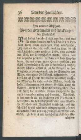 Der neunte Abschnit. Von den Merkmalen und Wirkungen der Zärtlichkeit