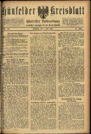 Ausgabe vom Samstag, den 01. Juli 1922.