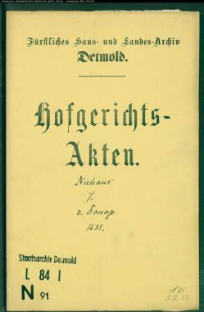 Niehaus, Nikolaus zu Herford gegen Anton Gabriel von Donop - Schuldforderung