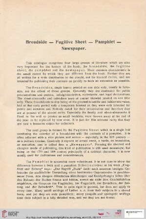 Broadside - Fugitive Sheet - Pamphlet - Newspaper